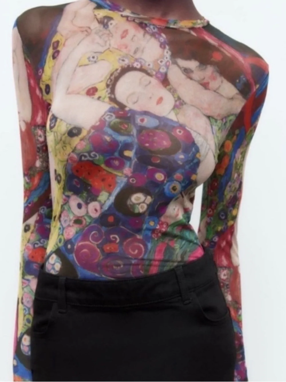 ZARA Art Print The Virgin Gustav Klimt Sheer Mesh Long Sleeve Bodysuit